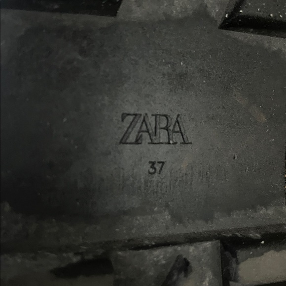 Zara Leather Lug Sole Chunky Ankle Chelsea Combat Boots Cognac Brown Black 37 - Picture 13 of 13